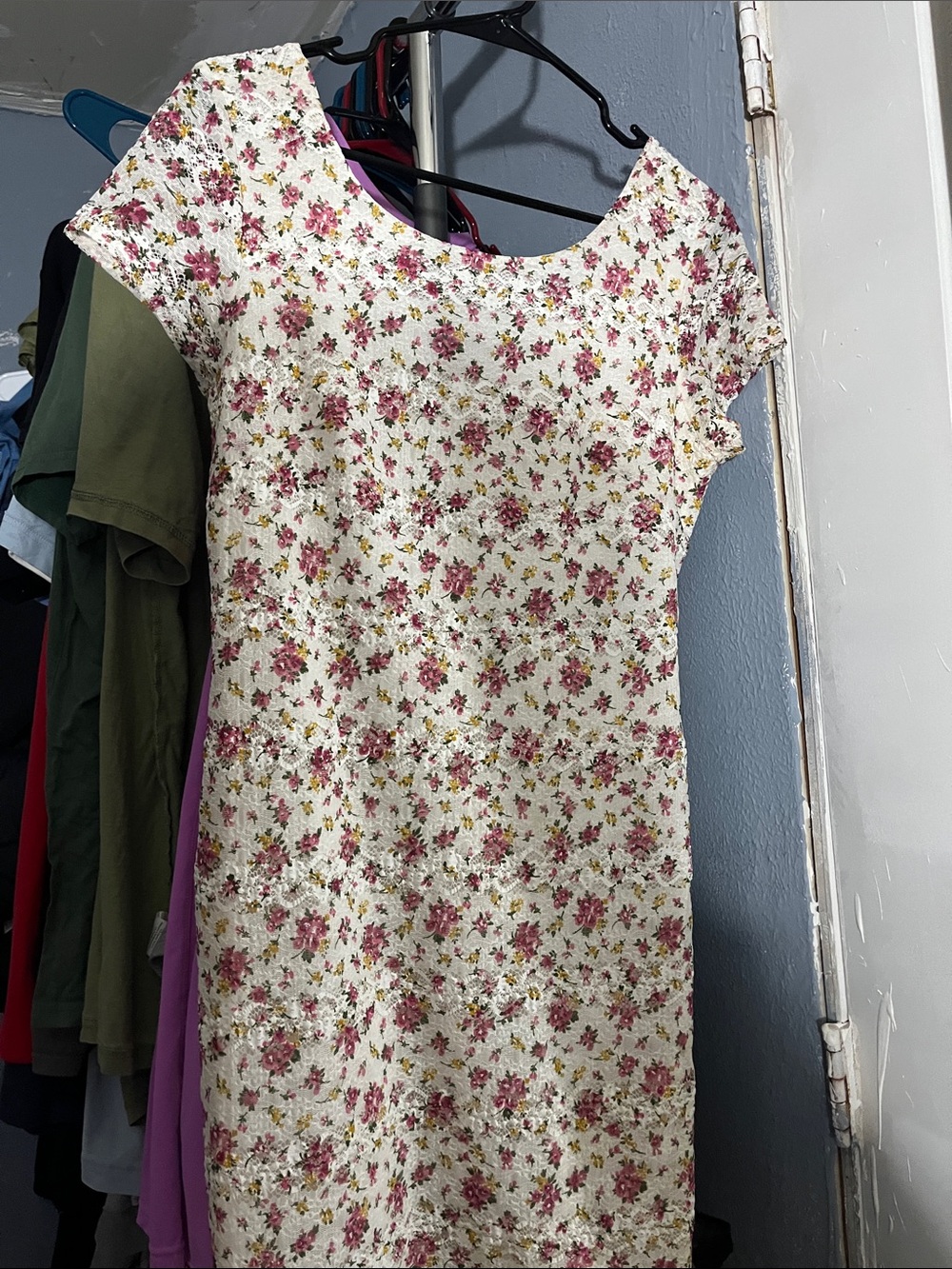 Forever 21 White Mini Dress with Pink Floral Print and Yellow Buds